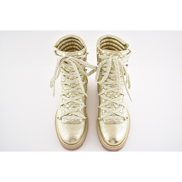 Christian Louboutin Mad Boot Platine Gold Flat Combat Lace Ankle Bootie 35.5 - Picture 8 of 12